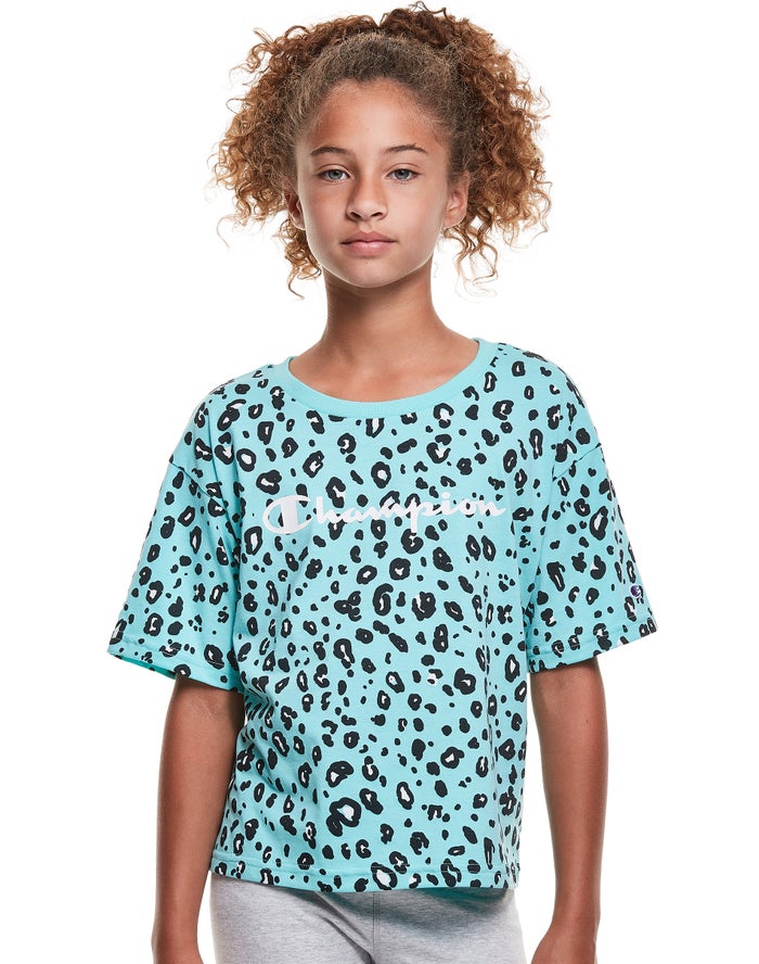 Champion Boxy Leopard Print T-Shirt Meisjes - Turquoise/Zwart - Belgie 2147ENZTB